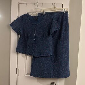 Requirements Denim Blue Floral Skirt Set